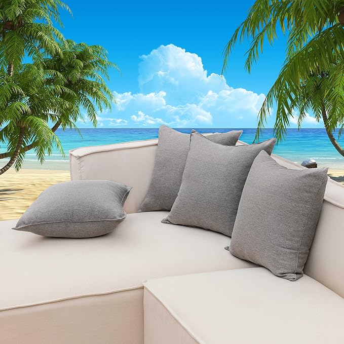 Home Brilliant Outdoor Euro Shams Set Throw Pillows Covers 20x20 Grey Couch Pillow Covers Decorative Pillowcase, 20inch, 50cm, Pack of 4, Light Grey