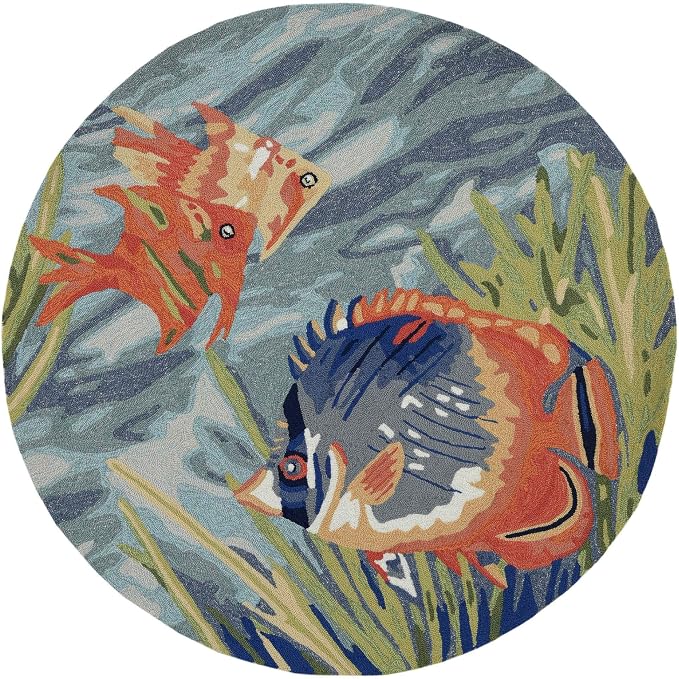 Liora Manne 2255/04 Ocean Ravella Coastal Tropical Fish Indoor/Outdoor Round Rug, 5', Blue