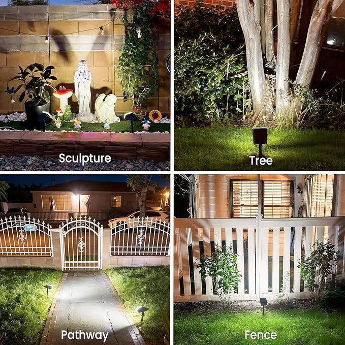 JEJOT Solar Lights Outdoor Waterproof IP65, Super Bright LED with Lens, 6500K 2 Lighting Modes, Solar Powered Yard Garden Solar Spot Lights for Outside Landscape Auto On/Off - 2 Pack