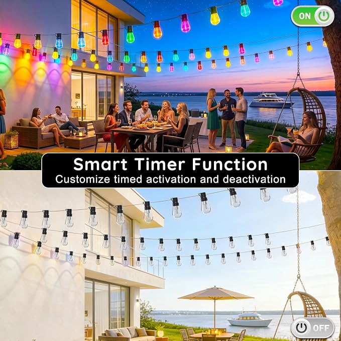 300FT RGB+IC Outdoor String Lights, Dimmable Shatterproof LED Bulbs, IP67 Waterproof DreamColor Chasing Lights, Multicolor Dynamic Lighting for Patio Balcony Garden & Outdoor Living Area Decoration
