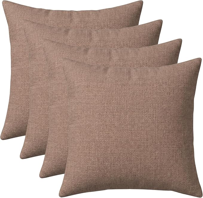 RSH DECOR: Sunbrella Square Throw Pillows Set of 4 | 24" x 24" | Water and Fade-Resistant Performance Fabric | Outdoor Pillow Covers with Down-Alternative Inserts | Made in USA (Rochelle Truffle)
