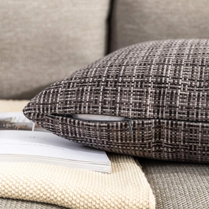 Kevin Textile Outdoor Waterproof 14"x24" Lumbar Pillow Covers 2 Pack, Grey | Water Resistant, Faux Linen Yarn-dyed, Woven Texture Throw Pillow Covers for Tent Patio Garden Couch Sofa