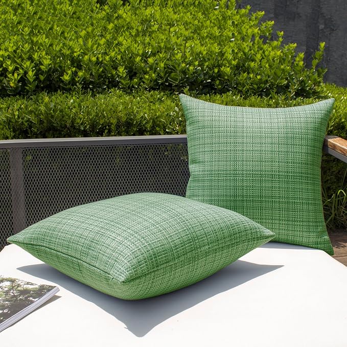Kevin Textile Outdoor Waterproof 22"x22" Pillow Covers 2 Pack, Sage Green | Water Resistant, Faux Linen Yarn-dyed, Woven Texture Throw Pillow Covers for Tent Patio Garden Couch Sofa