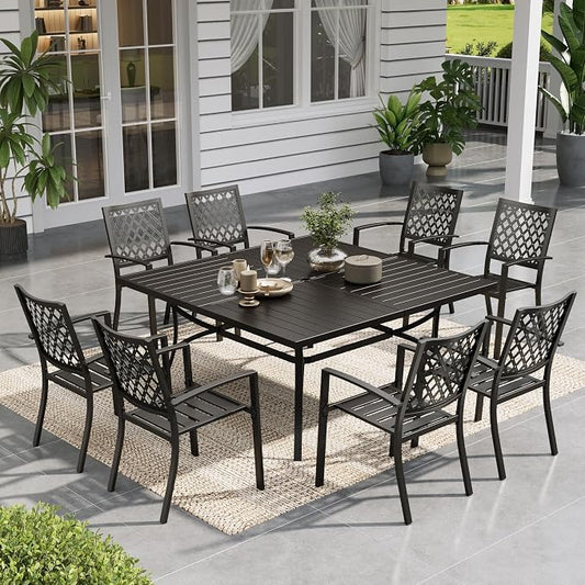 Sophia & William Patio Table and Chairs Set, Outdoor Dining Set for 8, 9 Piece Metal Patio Furniture, 60" Black Square Table(Diamond)