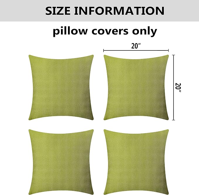 Home Brilliant Outdoor Throw Pillows Covers 20x20 Waterproof Compatible with Sunbrella Pillow Covers Linen for Chair Couch Patio Decor, 20 x 20 inches, 50cm, Set of 4, Grass Green