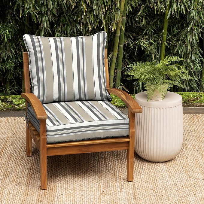 Arden Outdoor Deep Seat Cushion Set, earthFIBER, 24x24, Taupe Grey Stripe | 4-Pack, Outdoor Sofa, Couch, Conversation Set, Weather-Proof, Rain-Proof, Fade Resistant for Chair, Mold and Mildew Resistant