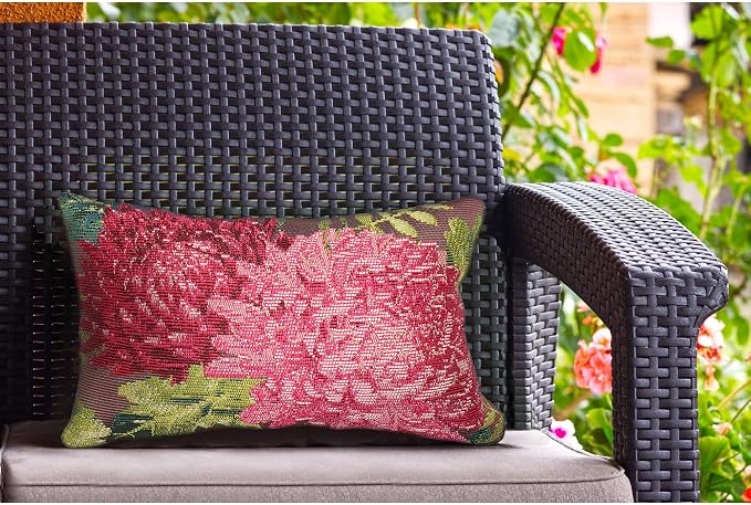 Liora Manne Marina Indoor/Outdoor Power Loomed Easy Care Pillows, 12" x 18", Mums Fuchsia