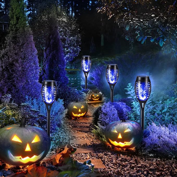Toodour Solar Torch Flame Lights, 12 Pack Solar Lights Outdoor with Flickering Flame, Waterproof Patio Light Landscape Decoration Lighting for Garden, Lawn, Yard, Outdoor Decorations - Blue