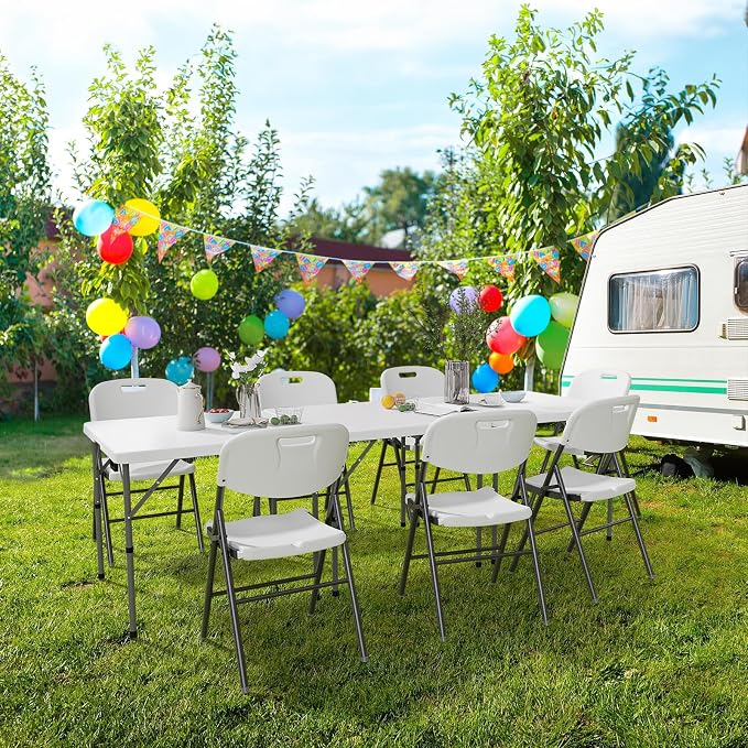 VINGLI 34" Fold in Half Square Table, Bi-Folding Commercial Portable Plastic Dining Table for Kitchen Outdoor Party Wedding Event, White