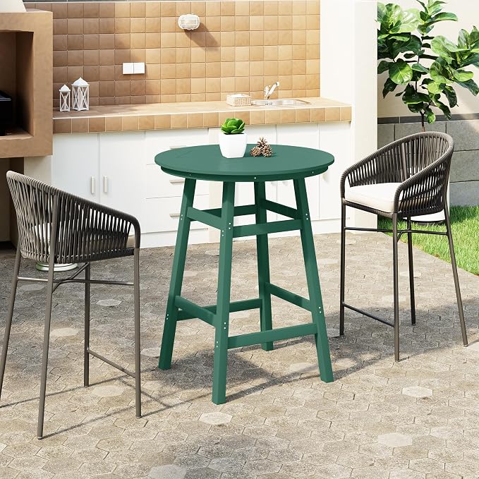 WestinTrends Malibu Outdoor 35" HDPE Round Patio Bar Height Table, Dark Green
