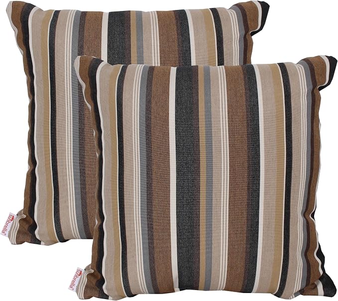 Outdoor/Indoor Sunbrella Throw Pillow Cover Only Square Set of 2 Pieces 24 inch x 24 inch Capitol Espresso Stripe - Insert Not Included, Brown