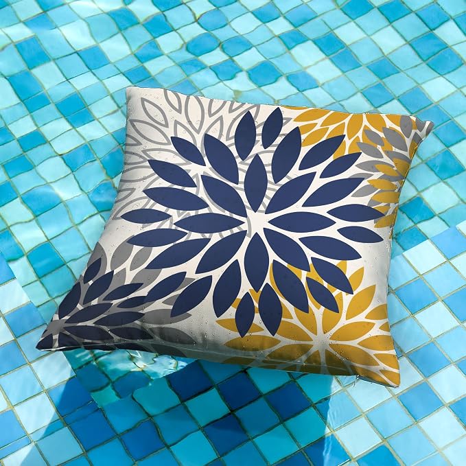 DFXSZ Outdoor Waterproof Pillow Covers 20x20 Set of 2 Blue Yellow Flower | Spring Summer Waterproof Flower Throw Pillowcases（No Inserts）Outdoor Decor for Patio Funiture Garden Polyester Covers