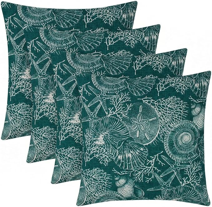 RSH DECOR Square Throw Pillows Set of 4, 17" x 17", Outdoor Pillows Waterproof, Outdoor Pillow Covers, Pillow Covers for Couch, Saltwater Atlantic, Made in USA
