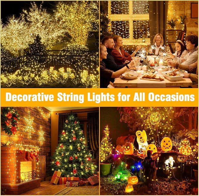 Nisocy LED Christmas Connectable String Lights Outdoor Waterproof – Warm White Fairy Lights with Plug, Tree Lights for Patio, Garden, Bedroom, Wedding, Party, Decor (66FT)