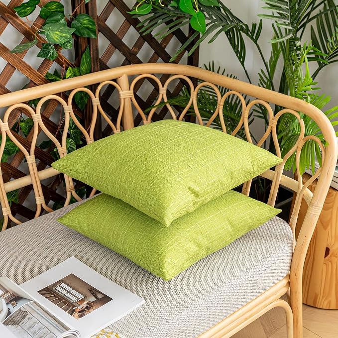 Kevin Textile Outdoor Waterproof 26”x26” Pillow Covers 2 Pack, Green | Water Resistant, Soft Faux Linen-cotton Yarn-dyed Woven Texture Throw Pillow Covers for Tent Patio Garden Couch Sofa