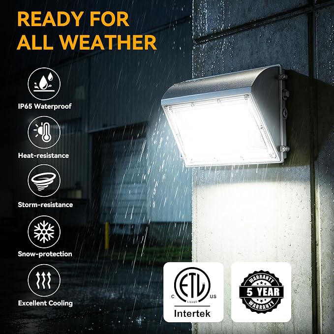 LED Wall Pack Light 60W 4 Pack with Dusk to Dawn Photocell, 5000K Daylight Wall Pack Led Exterior Light Repalces 600W HPS/HID Light, IP65 Waterproof for Stadium, Yard, Buildings, Parking Lots | 100-277V, 0-10V Dimming, 5000K, IP65 Outdoor Wall Light Fi...