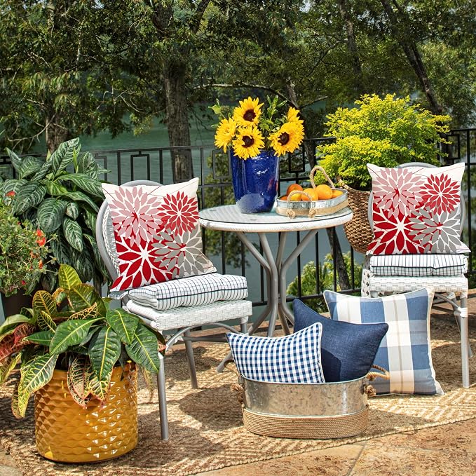 DFXSZ Pack of 2 Outdoor Waterproof Throw Pillow Covers 20x20 Pink Red Grey | Polyester Spring Summer Valentines Floral Decorative Cushion Cases(NO INSERT),For Couch Patio Funiture Garden Home Decor