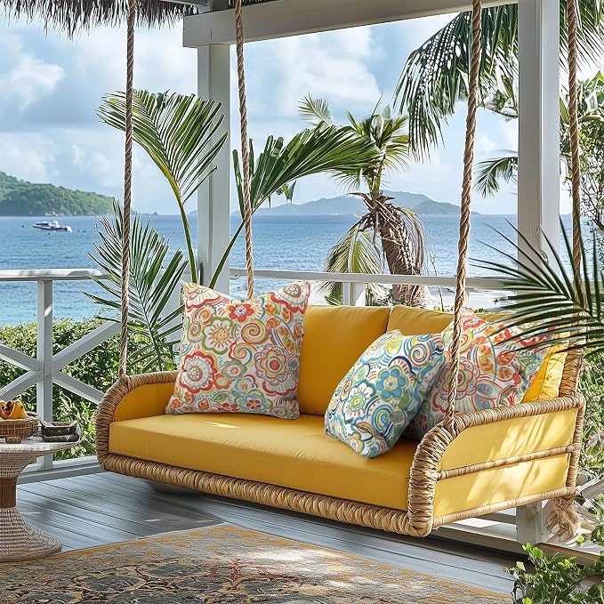 Outdoor Pillows for Patio Furniture 18x18 inch, Square Outdoor Throw Pillows with Inserts, Decorative Toss Pillows for Garden Couch Home Sofa Office Chair, Pack of 2, Flower Blue