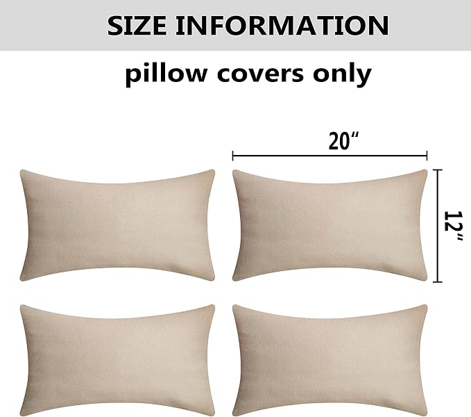 Home Brilliant Rectangle Pillow Cover 12x20 Linen Pillow Covers Waterproof Outdoor Throw Pillows for Patio, 30x50 cm, Set of 4, Light Linen