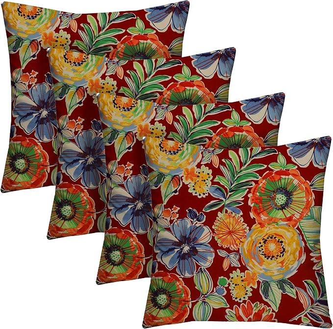 RSH DECOR: Square Throw Pillows Set of 4 | 17” x 17” | All-Weather Spun Fabric | Water and Fade-Resistant | Outdoor Accent Pillows for Patio Furniture | Colsen Berry