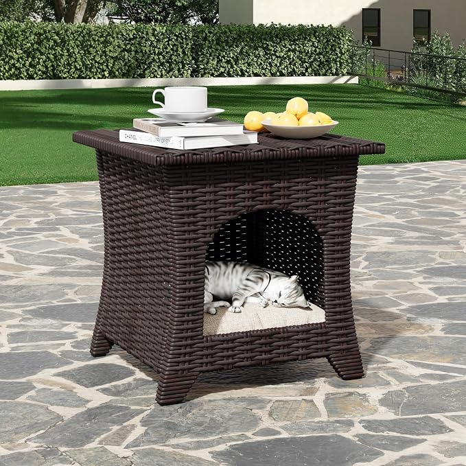 8 Pieces Patio Furniture Set,Outdoor Loveseat Sofa & High Back Swivel Rocker Patio Chairs, Wicker Conversation Set with Coffee Table and Side Table for Deck Yard and Poolside