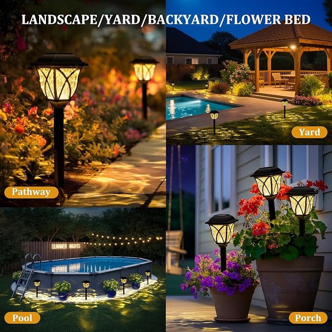 GIGALUMI 8 Pack Solar Lights Outdoor Waterproof, LED Solar Garden Lights | Outdoor Decorations, Garden Decor for Yard, Patio, Landscape, Planter, Walkway (Warm White)