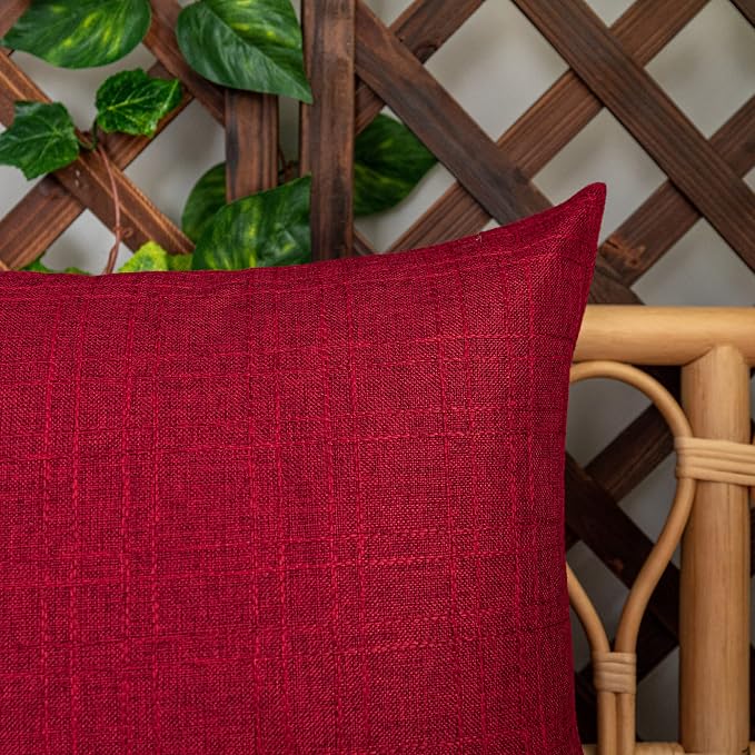 Kevin Textile Outdoor Waterproof 18”x18” Pillow Covers 2 Pack, Red | Water Resistant, Soft Faux Linen-cotton Yarn-dyed Woven Texture Throw Pillow Covers for Tent Patio Garden Couch Sofa