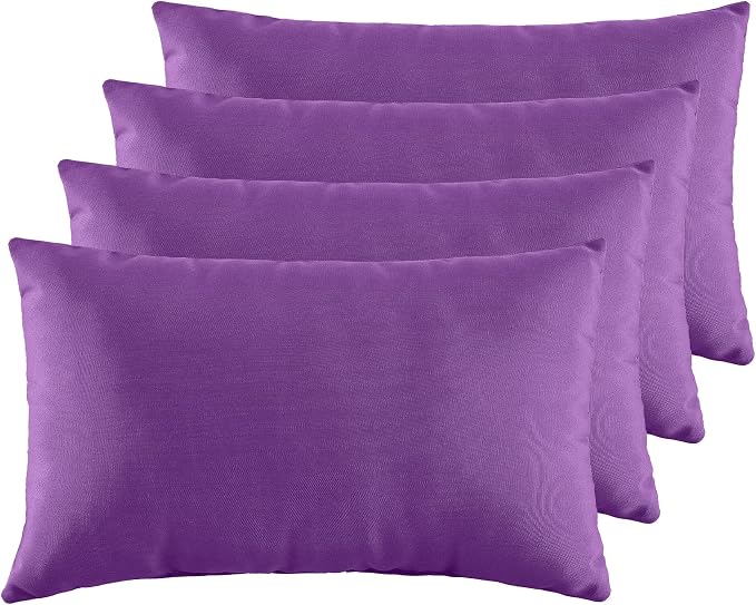 Indoor Outdoor Lumbar Pillows,Waterproof Outdoor Pillows Set of 4 for Patio Furniture,12×20 Inch, Purple