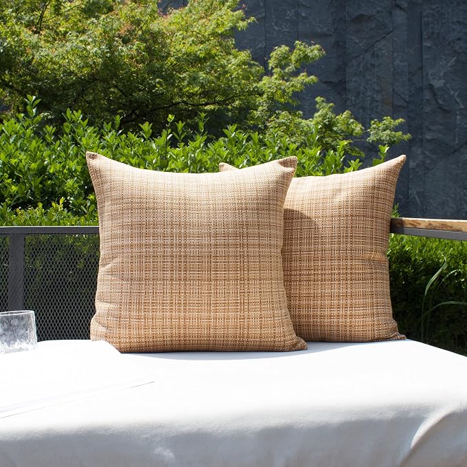 Kevin Textile Outdoor Waterproof 22x22 Inch Pillow Covers 2 Pack, Beige | Water Resistant, Faux Linen Yarn-dyed, Woven Texture Throw Pillow Covers for Tent Patio Garden Couch Sofa