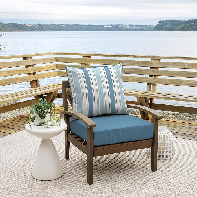Arden Outdoor Deep Seat Cushion Set, 2-Pack, 24x24, French Blue Stripe | Outdoor Sofa, Couch, Conversation Set, Weather-Proof, Rain-Proof, Fade Resistant for Chair, Mold and Mildew Resistant