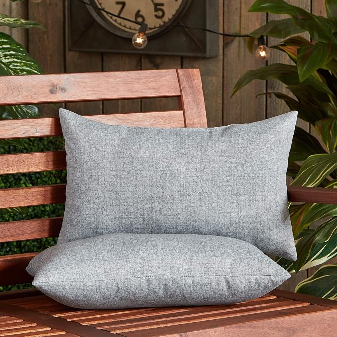 Greendale Home Fashions 2-Pack Outdoor 19x12 inch Rectangle Decorative Throw Pillow, Cement