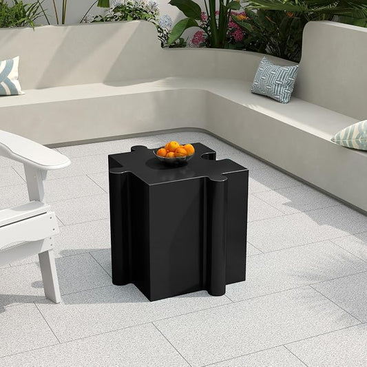Christopher Knight Home Daton Interlocking Puzzle Outdoor Side Table, Lightweight Concrete Patio Coffee Table, Convex Edge MGO Modular End Table, Creative Set Up for Indoor&Outdoor Use, Black