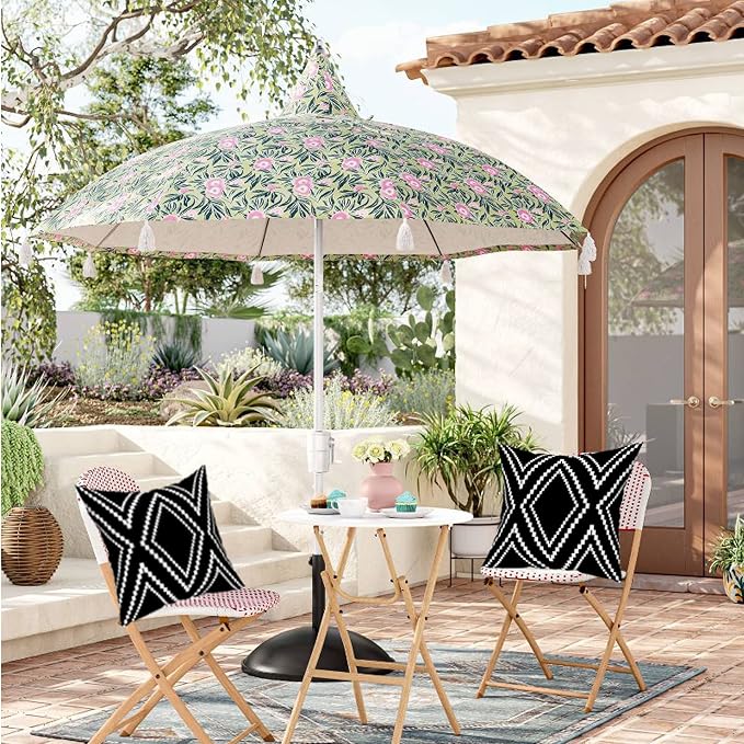 Outdoor Pillow Covers Set of 2, Waterproof Boho Throw Pillow Covers Geometric Pillow Cases for Patio Garden, Black (Black&white-01, 24x24 Inch)