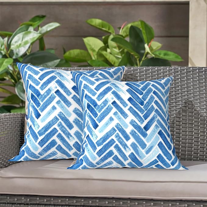 LVTXIII Outdoor Throw Pillows, Decorative Throw Pillows with Inserts, 16"x16" Square Pillows for Bed, Couch, Sofa and Patio Furniture, Set of 2, Blue Bricks