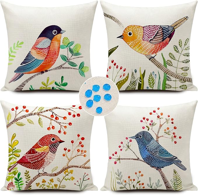 Outdoor Pillow Covers Waterproof Furniture Patio Garden Decor for Outside Chair Cushions Birds Throw Pillows 18x18 Inch Set of 4 Decorative for Couch Sofa