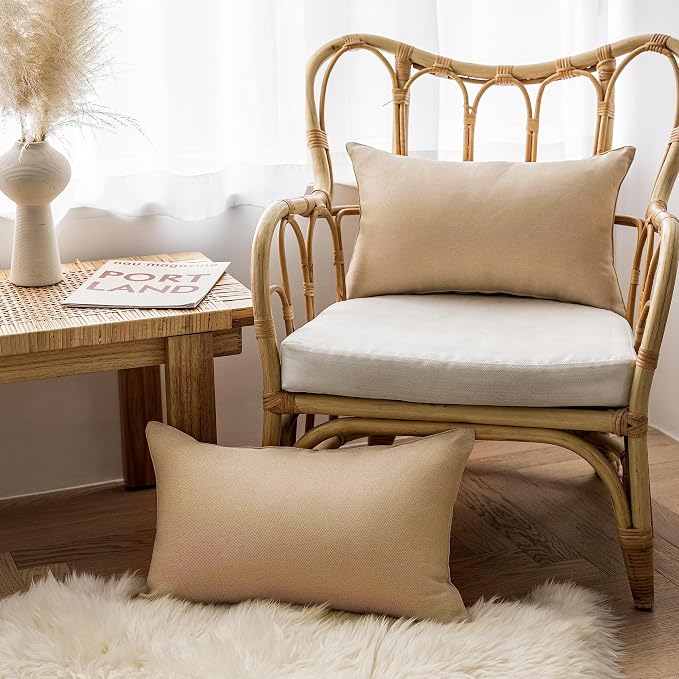 Home Brilliant Rectangle Pillow Cover 12x20 Linen Pillow Covers Waterproof Outdoor Throw Pillows for Patio, 30x50 cm, Set of 4, Creamy Linen