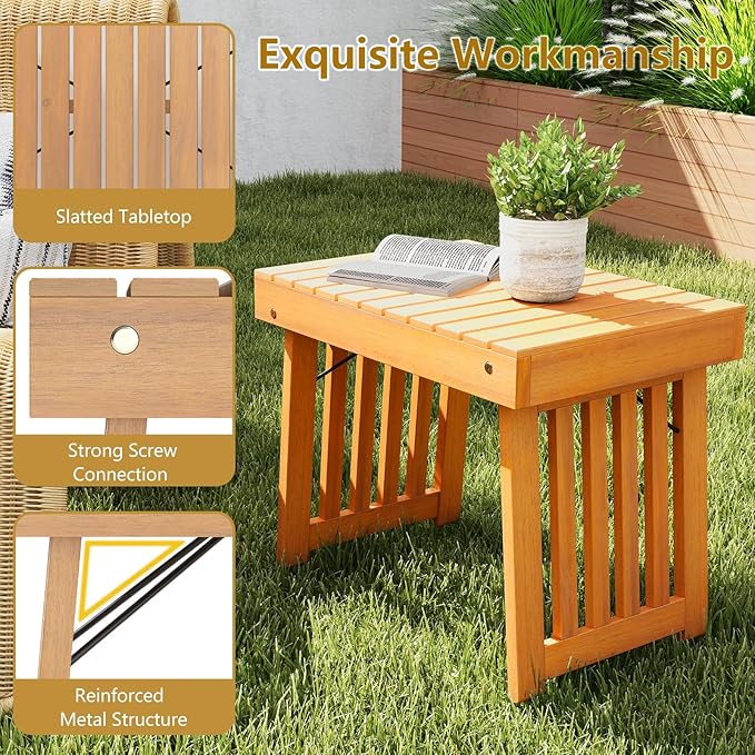 RELAX4LIFE Folding Outdoor Side Table - Acacia Wood Portable Patio End Table w/Slatted Tabletop, Outside Wooden Coffee Table for Backyard Balcony Porch Poolside Garden, Foldable Small Patio Table (2)