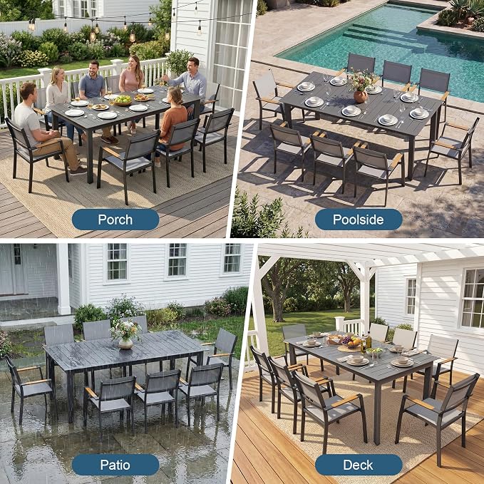 FansaFurn Patio Furniture Set with 121" Extendable Dining Table, Patio Table Set for 4–8 People, All-Weather Aluminum Outdoor Furniture, Outdoor Dining Set for Backyard, Porch, and Garde, Grey