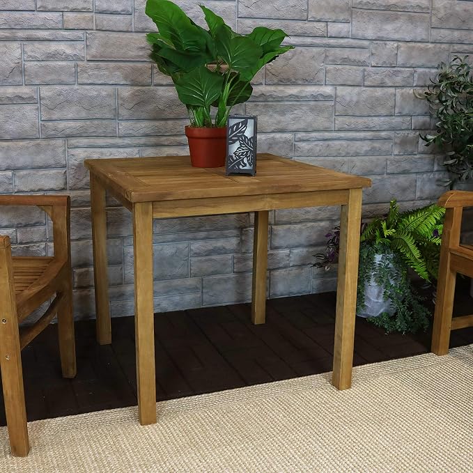 Sunnydaze 4-Person Teak Wood Outdoor Table - Square 32-Inch Patio Dining Table for Outside, Deck, or Balcony - Ideal for Backyard Gatherings