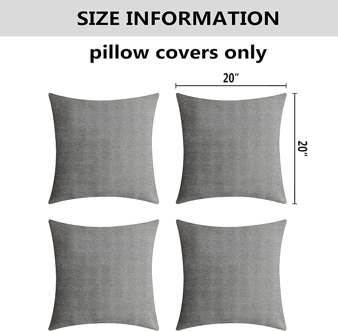 Home Brilliant Outdoor Euro Shams Set Throw Pillows Covers 20x20 Grey Couch Pillow Covers Decorative Pillowcase, 20inch, 50cm, Pack of 4, Light Grey