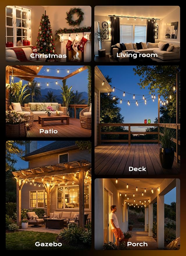 Minetom 132FT Outdoor String Lights with Remote, ST38 Patio Lights Dimmable | Waterproof LED Outdoor Lights with 3 Modes, Shatterproof Connectable Hanging Outside Lights for Backyard Porch Garden Decor