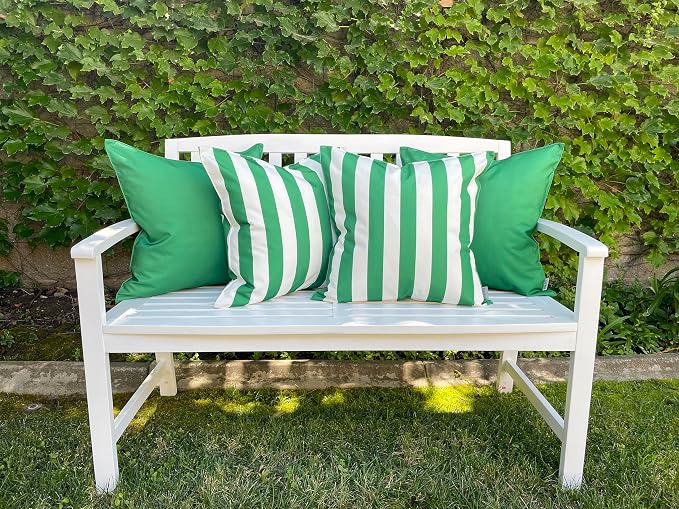 Pack of 2 Solid and Stripe 20''x20'' Outdoor Waterproof Green Throw Pillow Covers Decorative Square Cushion Patio Pillows for Patio Furniture (Amazon)