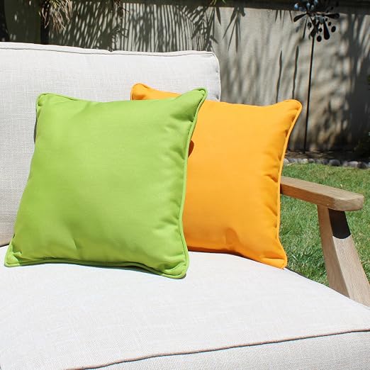 Factory Direct Partners Presidio 15" x 15" Square Decorative Throw Pillow Set with Piping for Indoor/Outdoor Furniture UV, Fade, Weather-Resistant Olefin Fabric (2-Pack) - Lime Green, 13809-LM