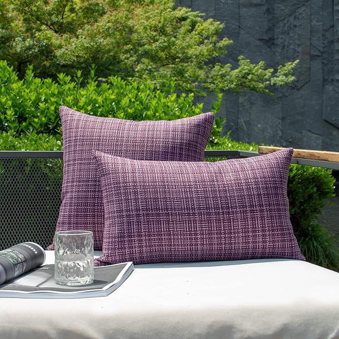 Kevin Textile Outdoor Waterproof 16x16 Inch Pillow Covers 2 Pack, Violet | Water Resistant, Faux Linen Yarn-dyed, Woven Texture Throw Pillow Covers for Tent Patio Garden Couch Sofa