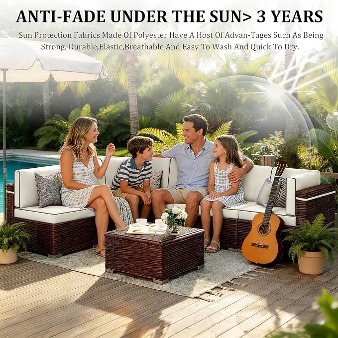 14pc Waterproof Outdoor Couch Cushions for 6 Seat Patio Cream+Black Piping | Water-resistant, UV-resistant,14pc High-Density Foam Replacement Cushions for 6-Seat Outdoor Sectional Furniture