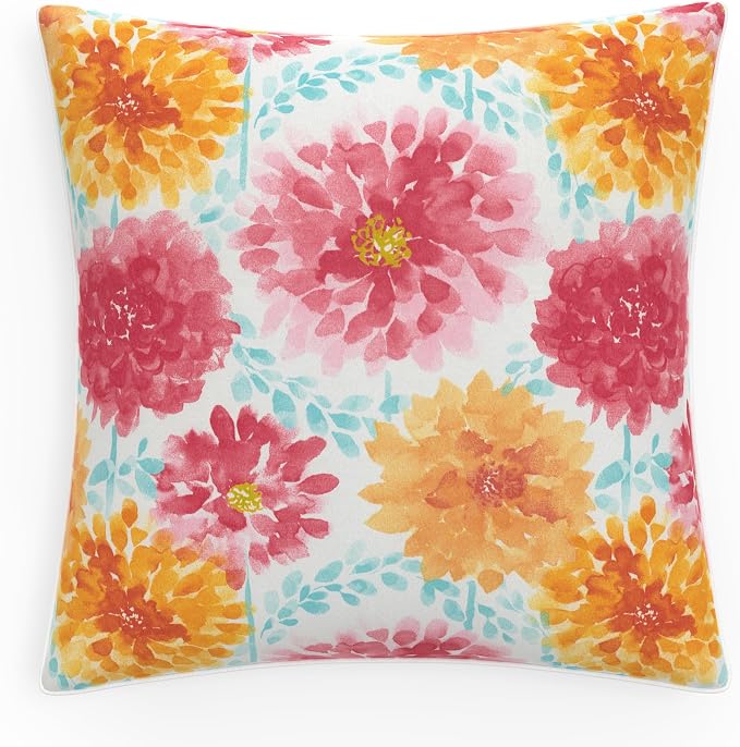 Pillow Perfect Bright Floral Indoor/Outdoor Throw Pillows, 1 Count, Floor - 25" x 25", Pink Gardenia Bloom