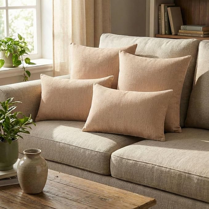 RSH DECOR: Sunbrella Lumbar & Square Pillows Set of 4 | 20" x 12" & 20" x 20" | Water and Fade-Resistant Performance Fabric | Outdoor Throw Pillows | Made in USA (Cast Petal Pink)