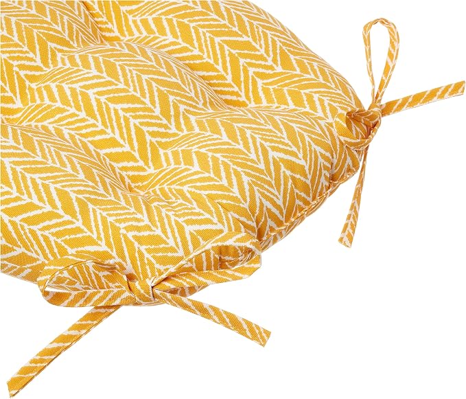 Pillow Perfect Outdoor/Indoor Herringbone Egg Yolk Reversible Chair Pads, 15.5" x 16", Yellow, 2 Pack