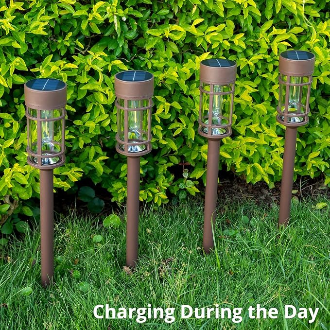 ILANCK Solar Pathway Lights Outdoor Solar Lights 8 Pack Metal & Glass Design - Waterproof Auto On/Off Bright Long-Lasting Garden Landscape Lighting Walkway Driveway