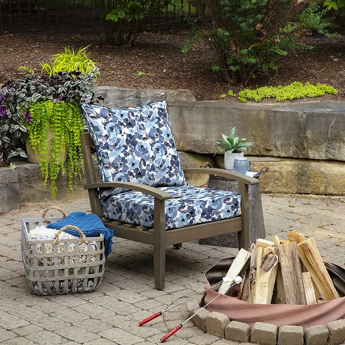 Arden Outdoor Deep Seat Cushion Set, Foam, 24x24, Blue Garden Floral | Sofa, Couch, Conversation Set, Premium High-Density Foam, Never Flattens, Mold and Mildew Resistant